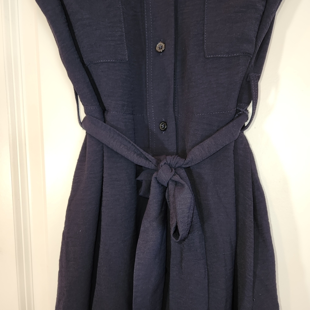 NWT DKNY Navy Blue Sleeveless Shirt Dress With Tie Size 10 Lightweight Flowy - Picture 4 of 14